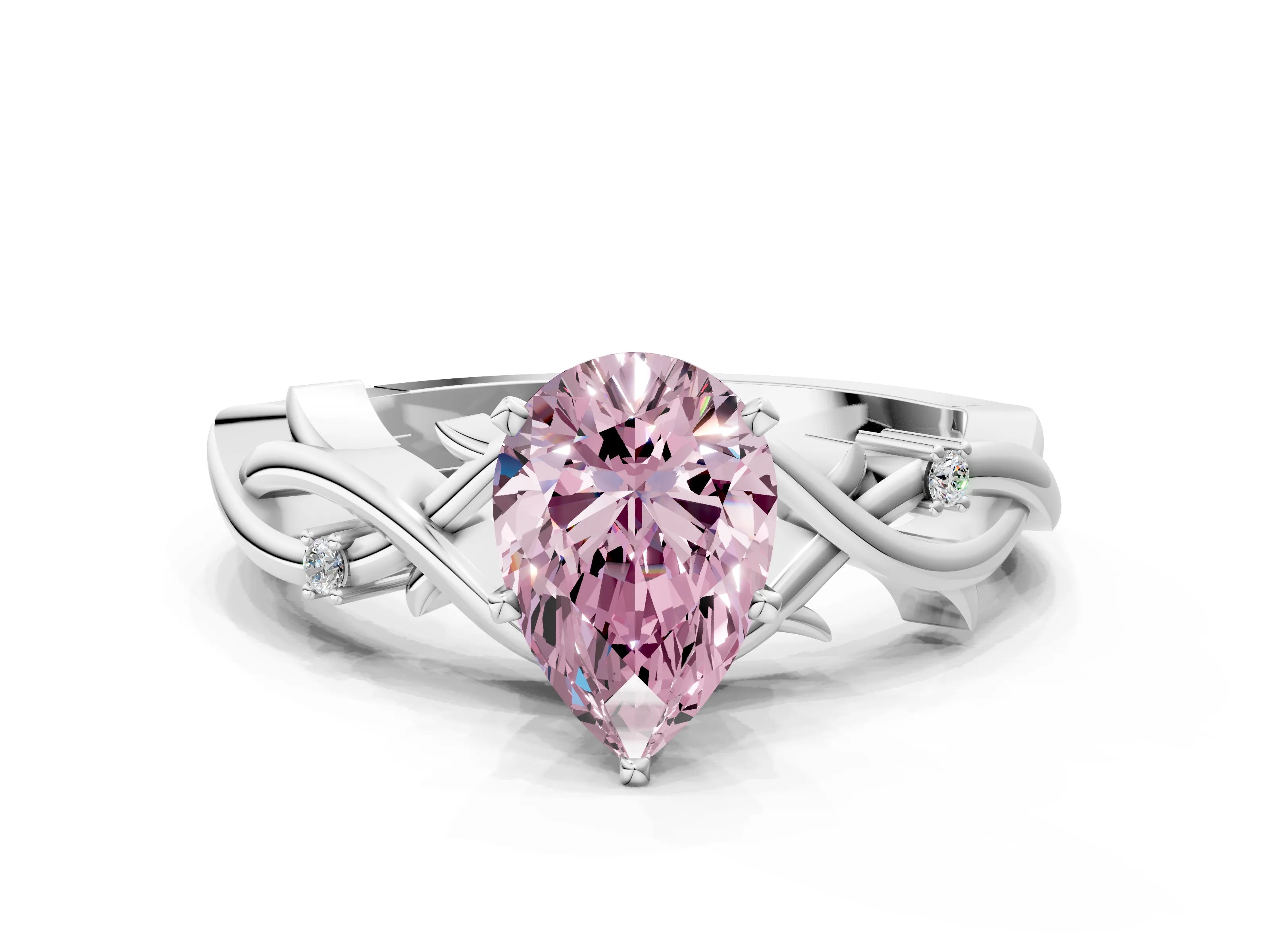 White gold Fancy Pink Pear Cut Diamond Solitaire Ring with Twisted Band and Prong Setting_352