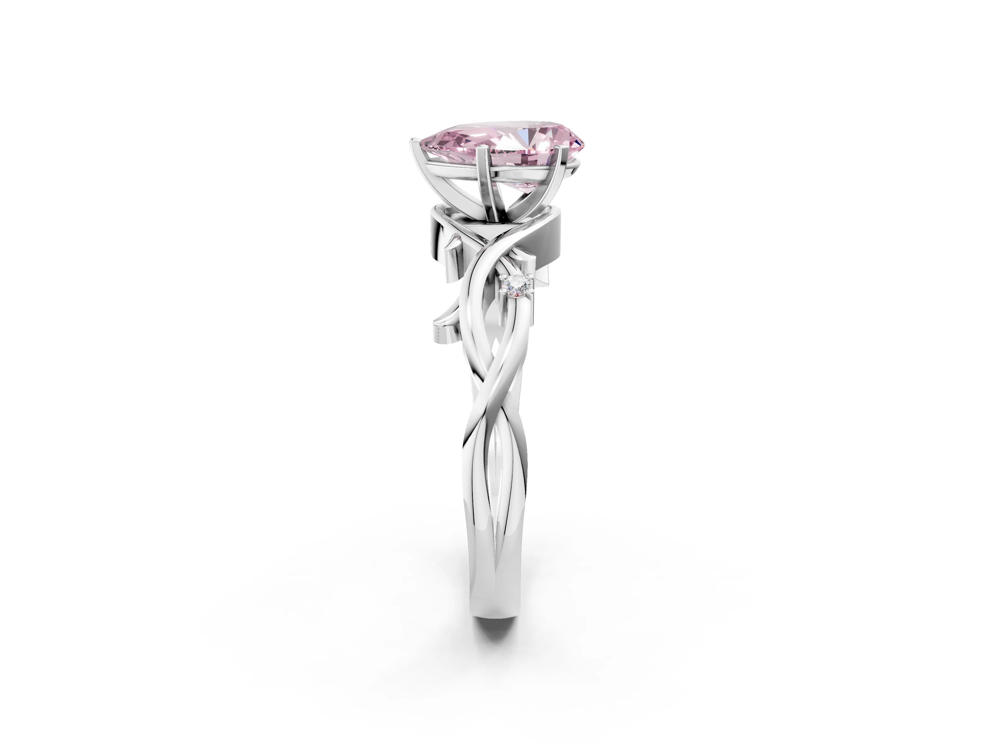 White gold Fancy Pink Pear Cut Diamond Solitaire Ring with Twisted Band and Prong Setting_353