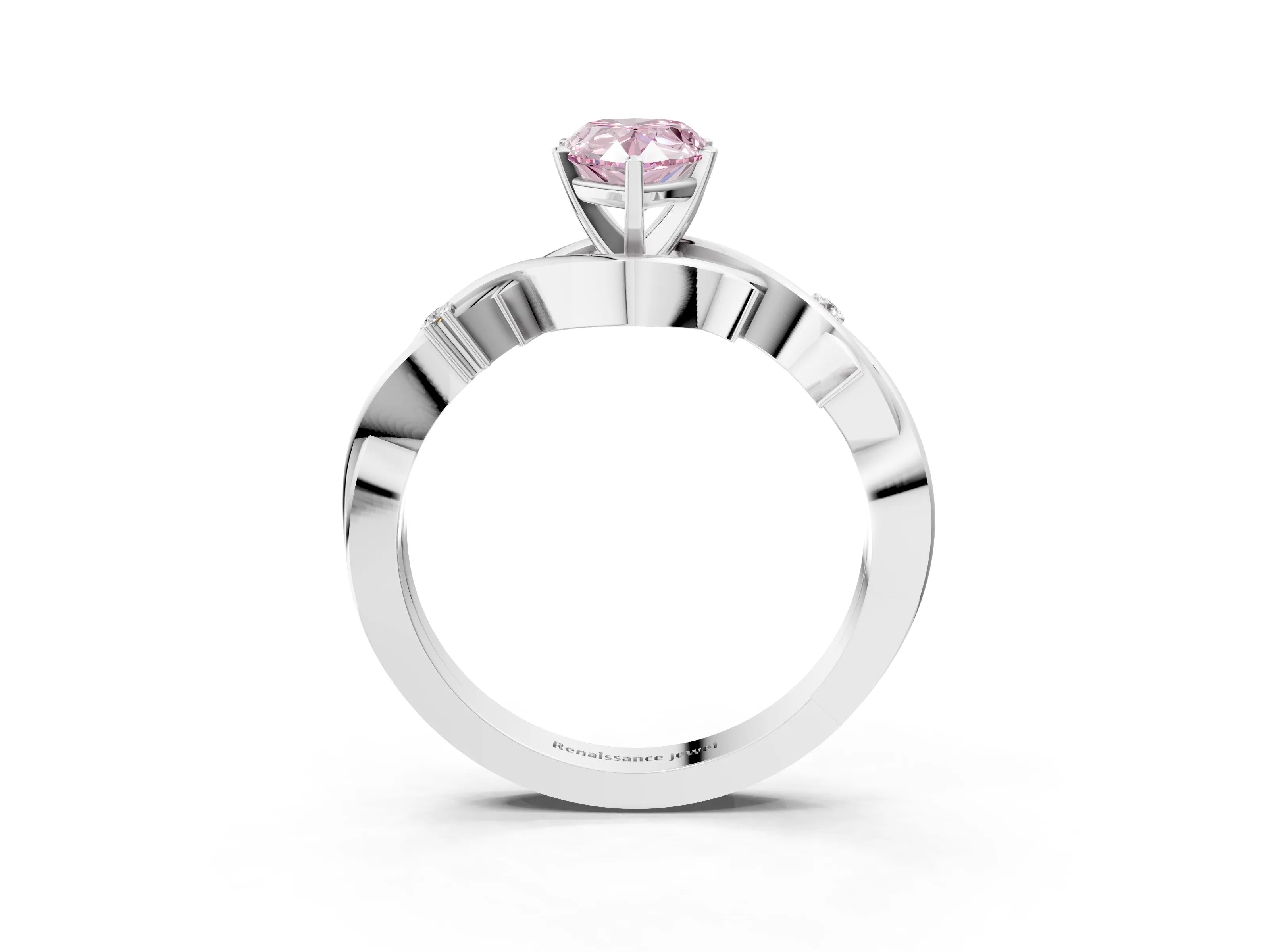White gold Fancy Pink Pear Cut Diamond Solitaire Ring with Twisted Band and Prong Setting_353