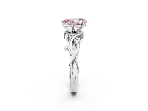 White gold Fancy Pink Pear Cut Diamond Solitaire Ring with Twisted Band and Prong Setting_354