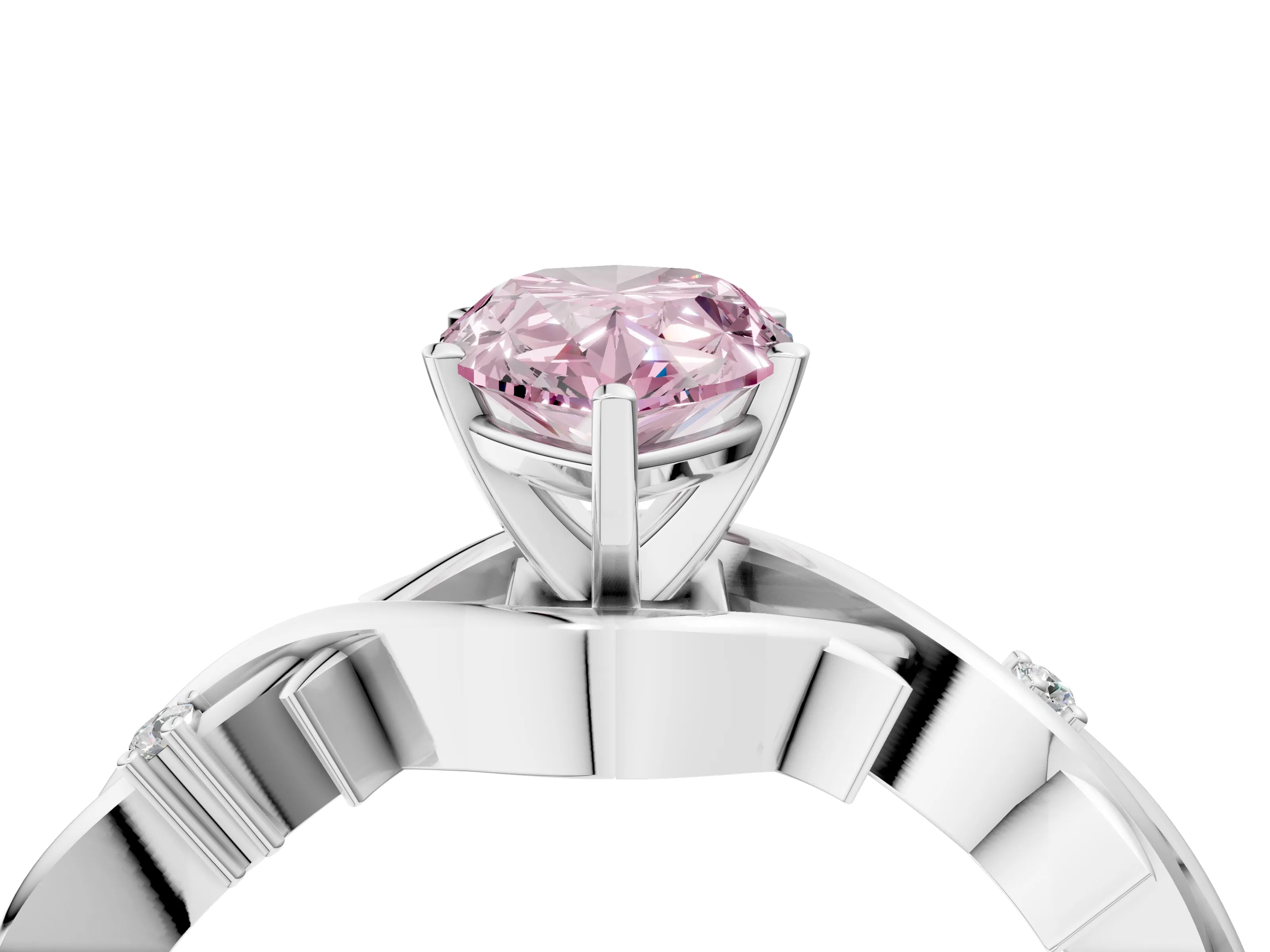 White gold Fancy Pink Pear Cut Diamond Solitaire Ring with Twisted Band and Prong Setting_355