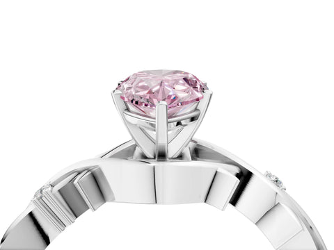 White gold Fancy Pink Pear Cut Diamond Solitaire Ring with Twisted Band and Prong Setting_356