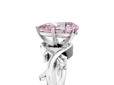 White gold Fancy Pink Pear Cut Diamond Solitaire Ring with Twisted Band and Prong Setting_357