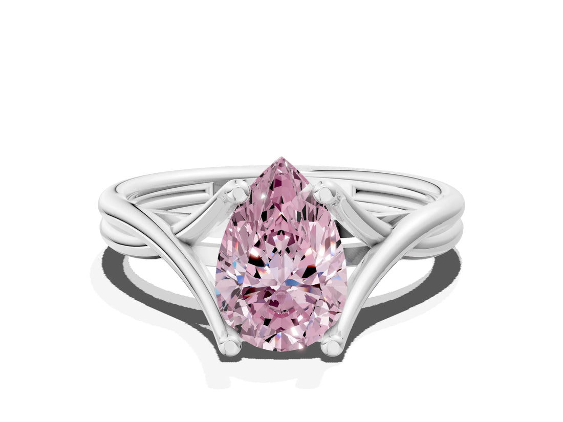 White gold Fancy Pink Pear Cut Diamond Solitaire Twist Band Prong Setting Ring_67