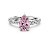 White gold Fancy Pink Pear  Cut Diamond Solitaire with Pave Band and Four-Prong Setting 1