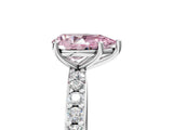 White gold Fancy Pink Pear  Cut Diamond Solitaire with Pave Band and Four-Prong Setting