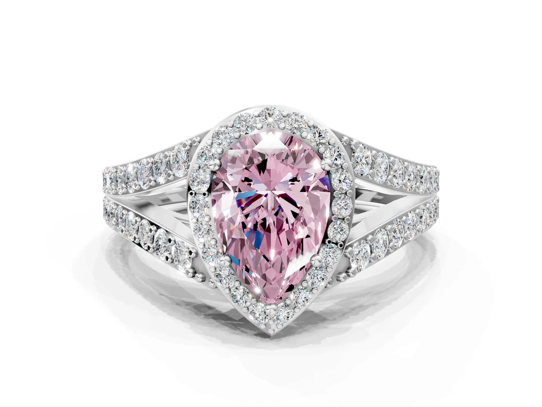 White gold Fancy Pink Pear Cut Diamond Split Shank Halo Ring with Four-Prong Setting_81