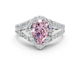 White gold Fancy Pink Pear Cut Diamond Split Shank Halo Ring with Four-Prong Setting_93