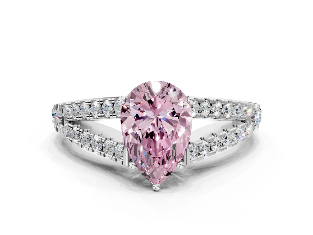 White gold Fancy Pink Pear Cut Diamond Split Shank Pavé Engagement Ring with Four-Prong Setting_86