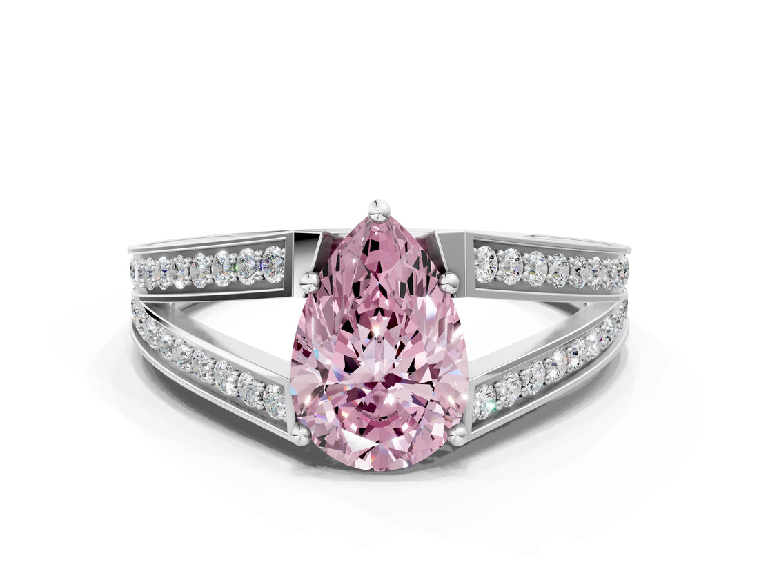 White gold Fancy Pink Pear Cut Diamond Split Shank Ring with Pavé Band and Four-Prong Setting_87