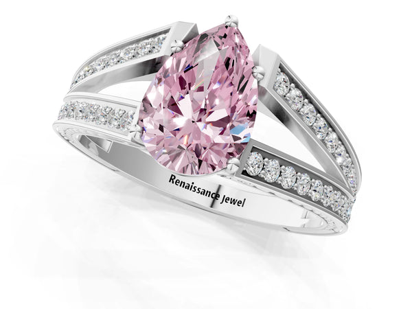 Platinum Pear-Shaped Pave Split Shank Engagement Ring Setting for Fancy Pink Center