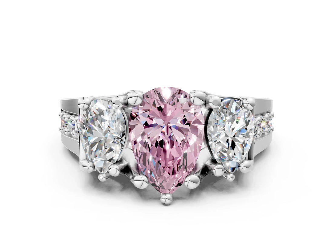 White gold Fancy Pink Pear Cut Diamond Three-Stone Ring with Channel Set Band and Four-Prong Setting_61