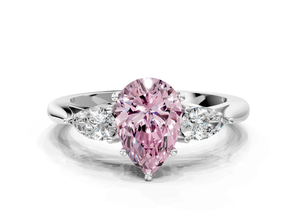 Sterling Silver Pear-Shaped Three Stone Pear Side Engagement Ring Setting for Fancy Pink Center