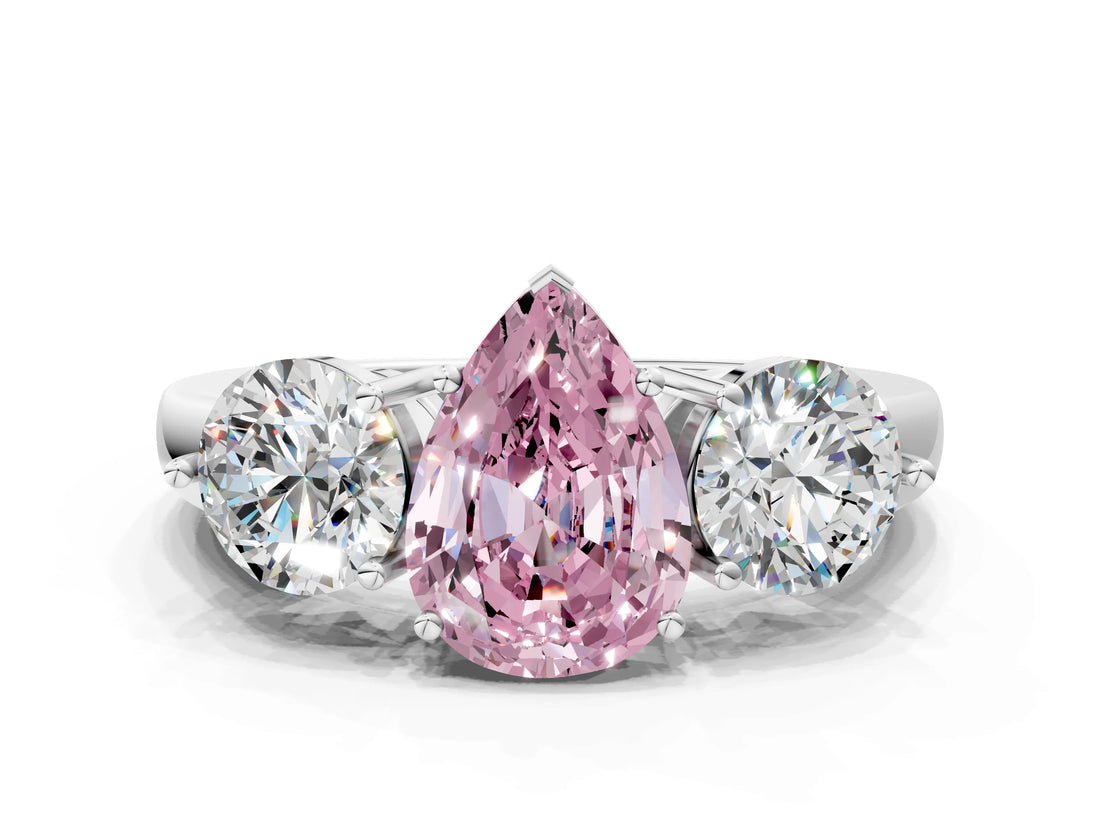 White gold Fancy Pink Pear Cut Diamond Three-Stone Ring with Prong Setting and Classic Band_117