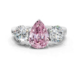 White gold Fancy Pink Pear Cut Diamond Three-Stone Ring with Prong Setting and Classic Band_117