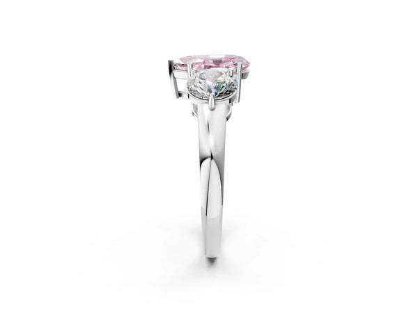 White gold Fancy Pink Pear Cut Diamond Three-Stone Ring with Prong Setting and Classic Band