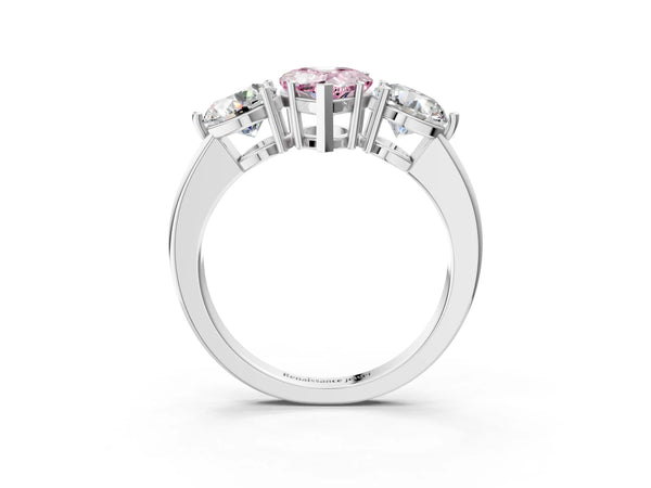 White gold Fancy Pink Pear Cut Diamond Three-Stone Ring with Prong Setting and Classic Band