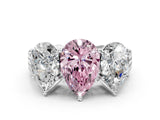 White gold Fancy Pink Pear Cut Diamond Three-Stone Ring with Prong Setting and Textured Band_12