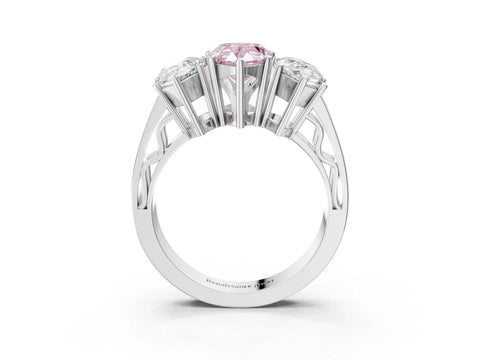 White gold Fancy Pink Pear Cut Diamond Three-Stone Ring with Prong Setting and Textured Band_15