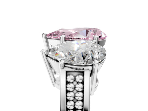 White gold Fancy Pink Pear Cut Diamond Three-Stone Ring with Prong Setting and Textured Band_17