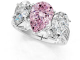 White gold Fancy Pink Pear Cut Diamond Three-Stone Ring with Prong Setting and Textured Band_1