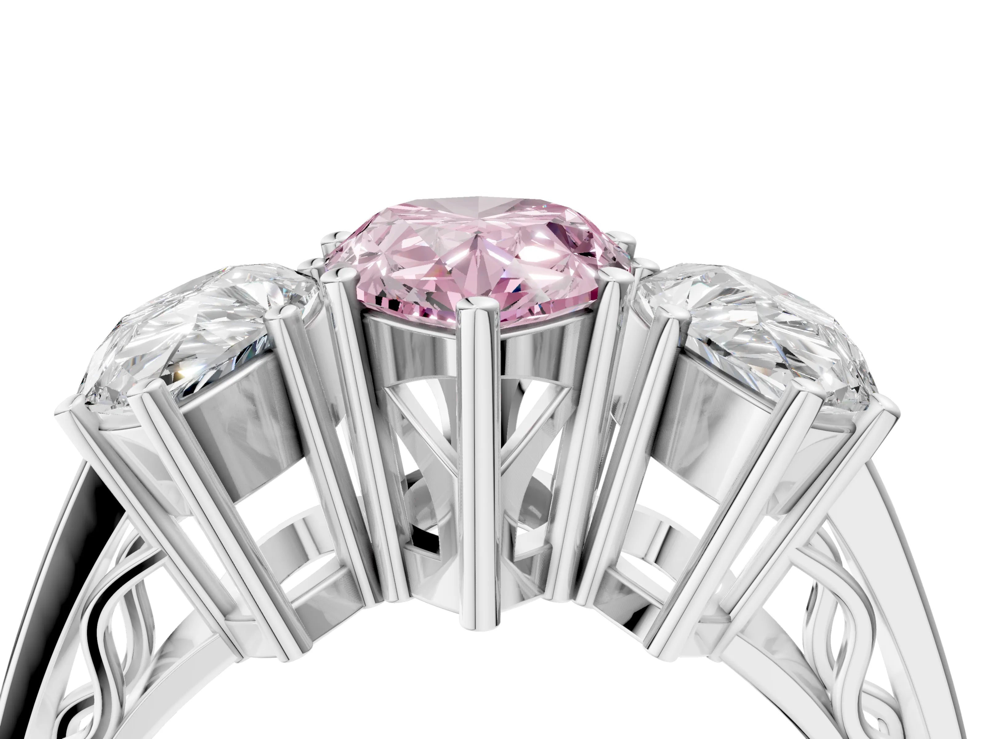 White gold Fancy Pink Pear Cut Diamond Three-Stone Ring with Prong Setting and Textured Band_28