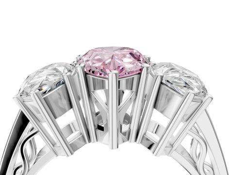 White gold Fancy Pink Pear Cut Diamond Three-Stone Ring with Prong Setting and Textured Band_28