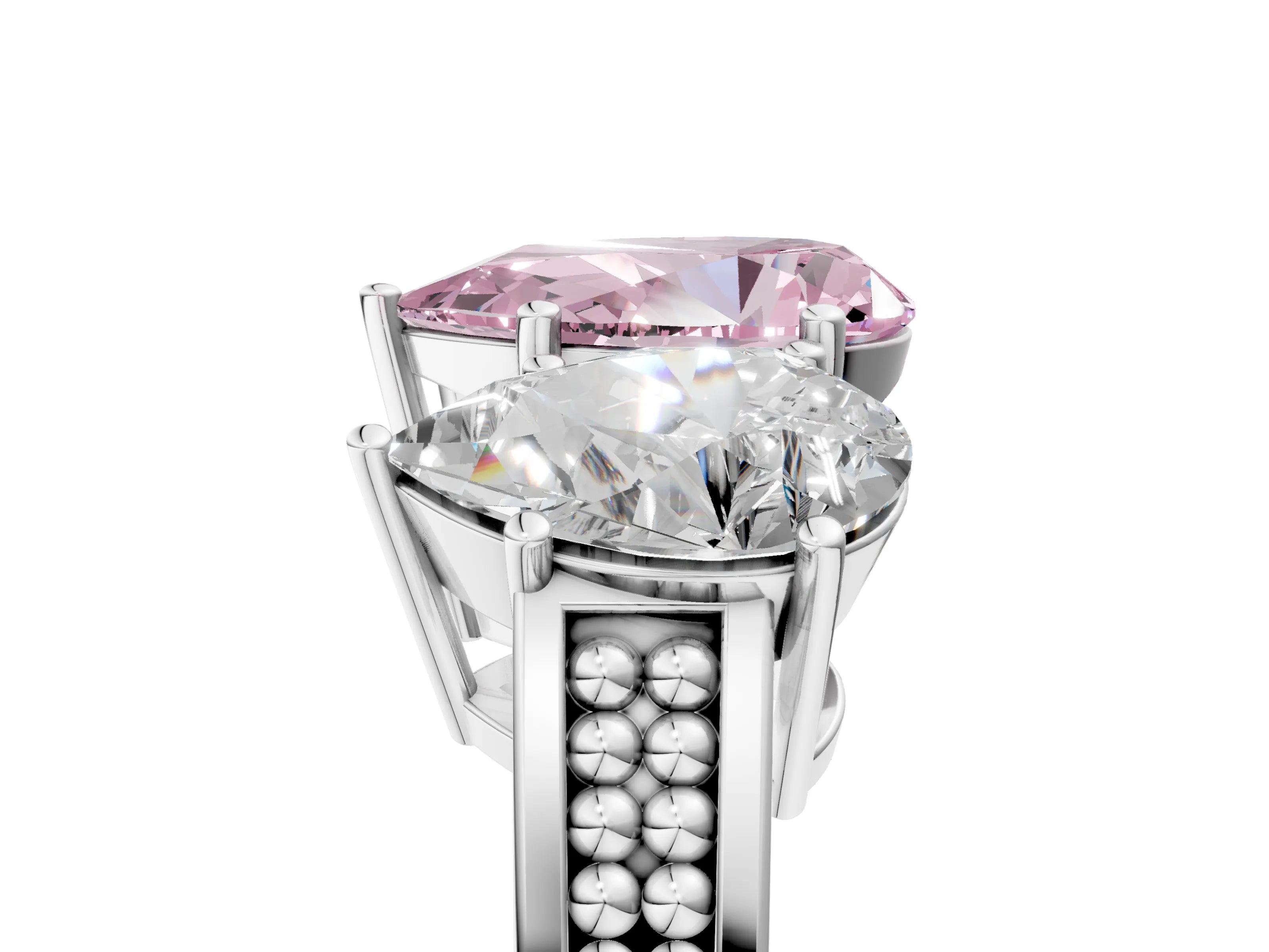 White gold Fancy Pink Pear Cut Diamond Three-Stone Ring with Prong Setting and Textured Band_29