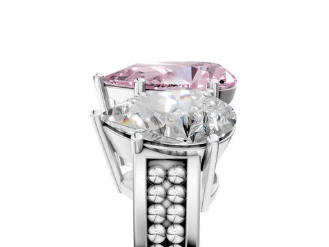 White gold Fancy Pink Pear Cut Diamond Three-Stone Ring with Prong Setting and Textured Band_29