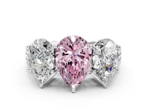 White gold Fancy Pink Pear Cut Diamond Three-Stone Ring with Prong Setting and Textured Band_32