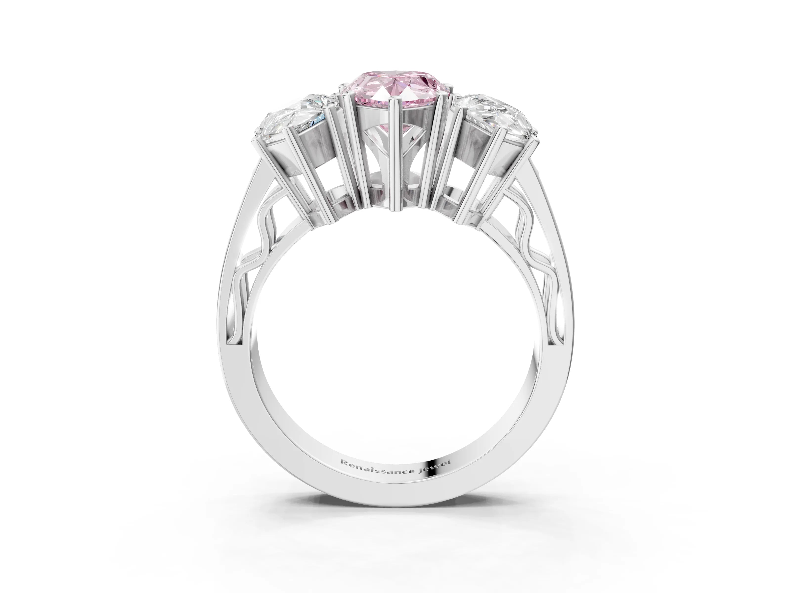 White gold Fancy Pink Pear Cut Diamond Three-Stone Ring with Prong Setting and Textured Band_35