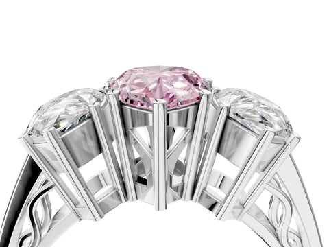 White gold Fancy Pink Pear Cut Diamond Three-Stone Ring with Prong Setting and Textured Band_36