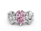 White gold Fancy Pink Pear Cut Diamond Three-Stone Ring with Prong Setting and Textured Band_36