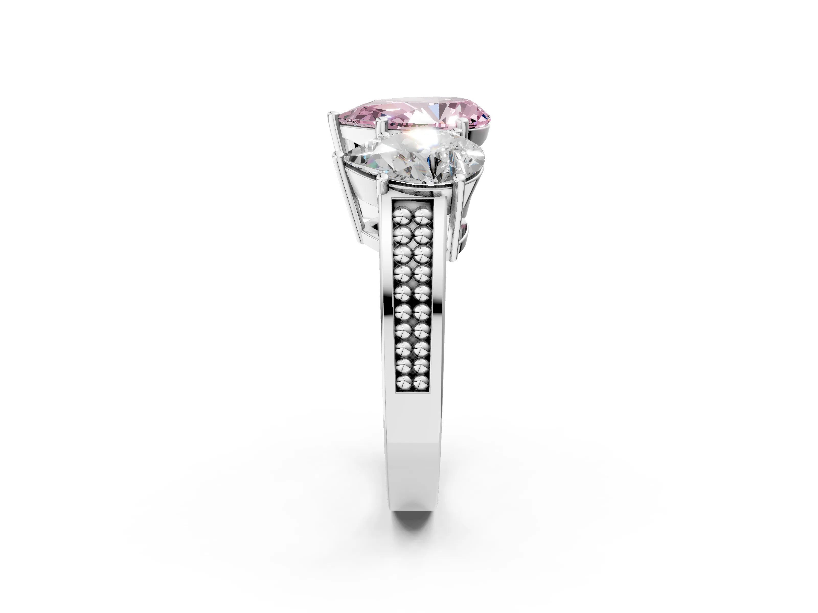 White gold Fancy Pink Pear Cut Diamond Three-Stone Ring with Prong Setting and Textured Band_38