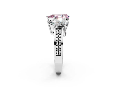 White gold Fancy Pink Pear Cut Diamond Three-Stone Ring with Prong Setting and Textured Band_38