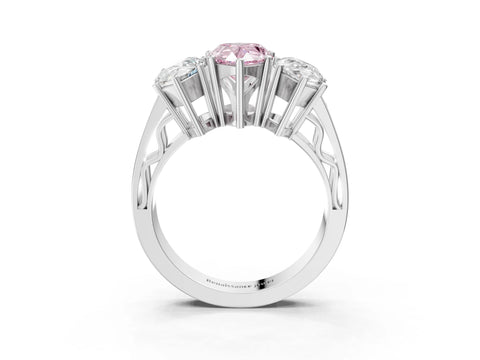 White gold Fancy Pink Pear Cut Diamond Three-Stone Ring with Prong Setting and Textured Band_39