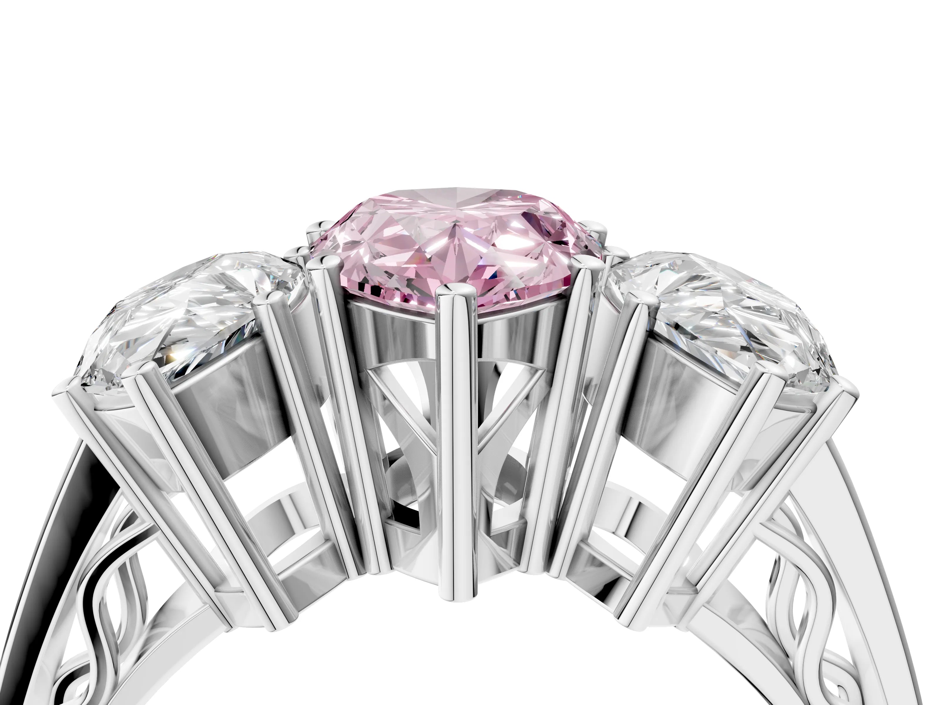 White gold Fancy Pink Pear Cut Diamond Three-Stone Ring with Prong Setting and Textured Band_40