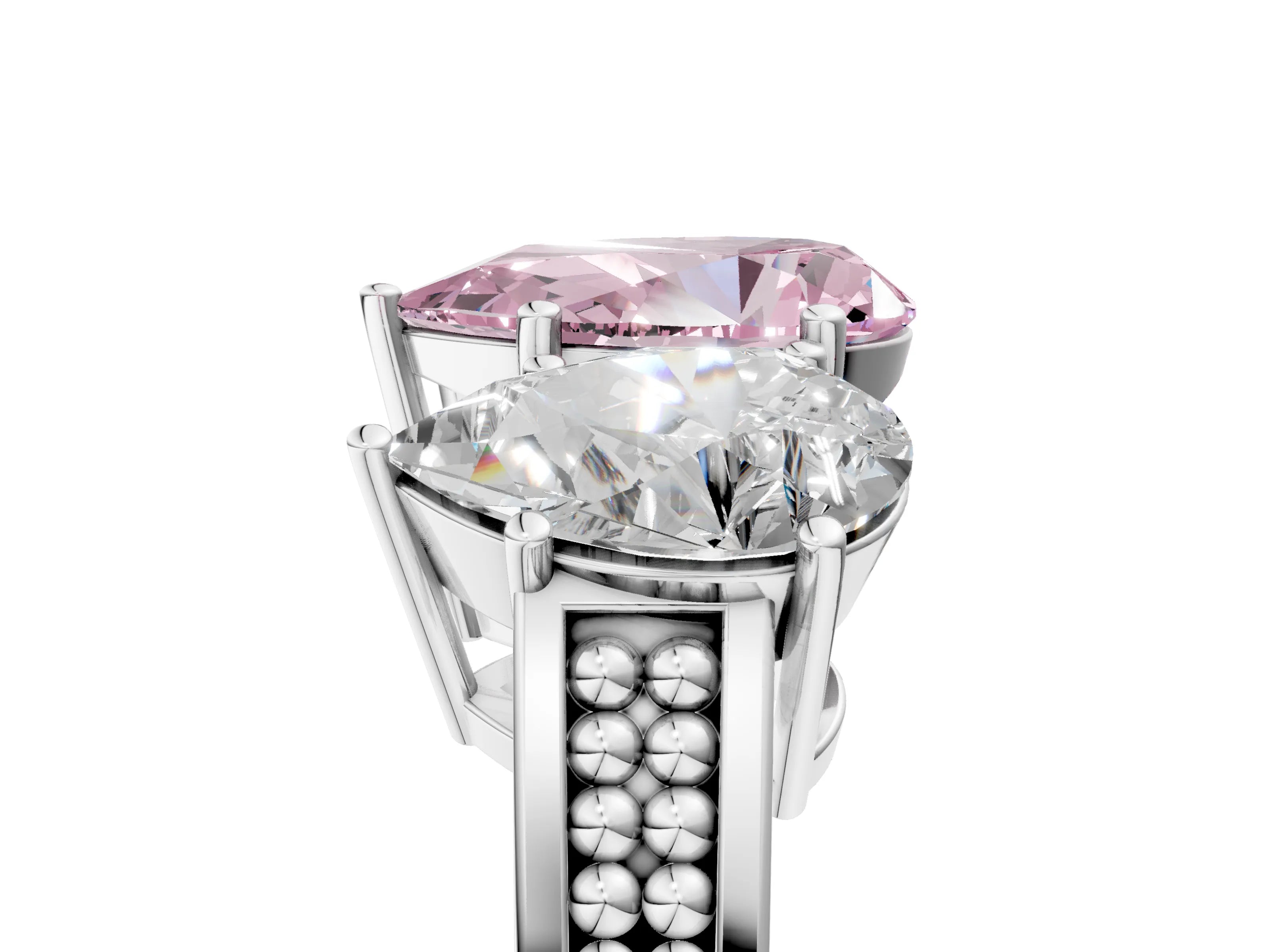 White gold Fancy Pink Pear Cut Diamond Three-Stone Ring with Prong Setting and Textured Band_41
