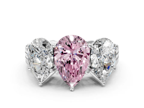 White gold Fancy Pink Pear Cut Diamond Three-Stone Ring with Prong Setting and Textured Band_8