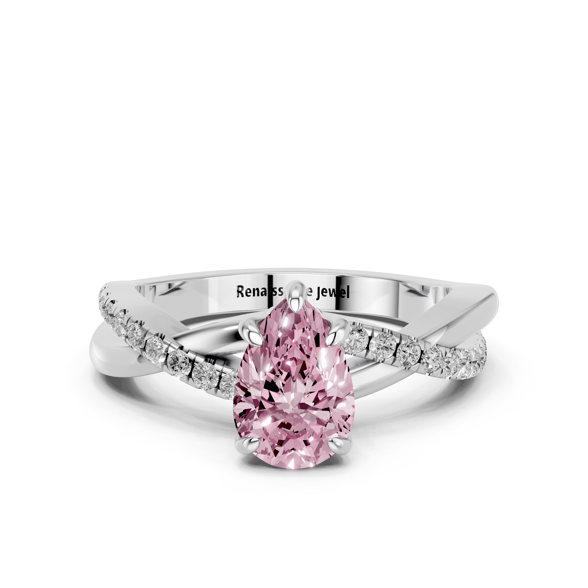 White gold Fancy Pink Pear  Cut Diamond Twist Band Solitaire with Prong Setting_11