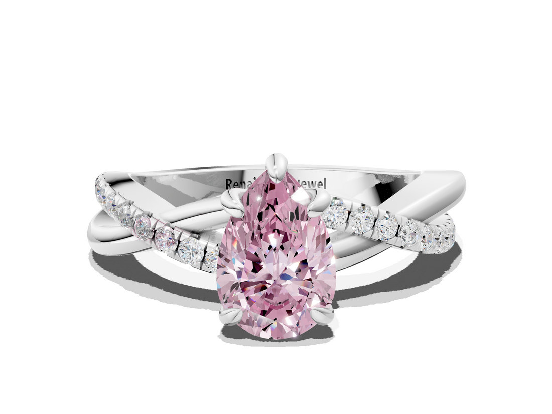 White gold Fancy Pink Pear  Cut Diamond Twist Band Solitaire with Prong Setting_20