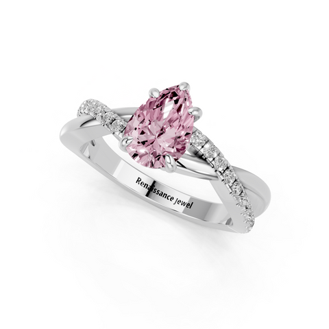 White gold Fancy Pink Pear  Cut Diamond Twist Band Solitaire with Prong Setting_3