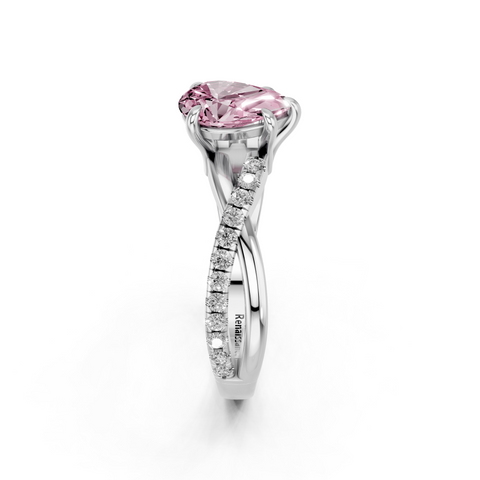 White gold Fancy Pink Pear  Cut Diamond Twist Band Solitaire with Prong Setting_4