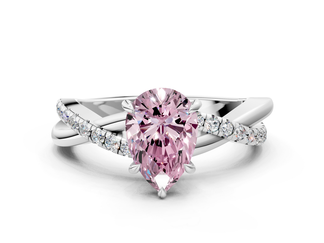 White gold Fancy Pink Pear  Cut Diamond Twisted Band with Pavé Setting and Four-Prong Setting_21