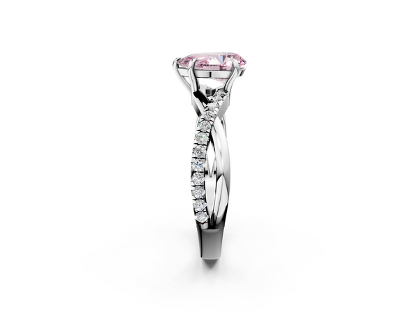 White gold Fancy Pink Pear  Cut Diamond Twisted Band with Pavé Setting and Four-Prong Setting