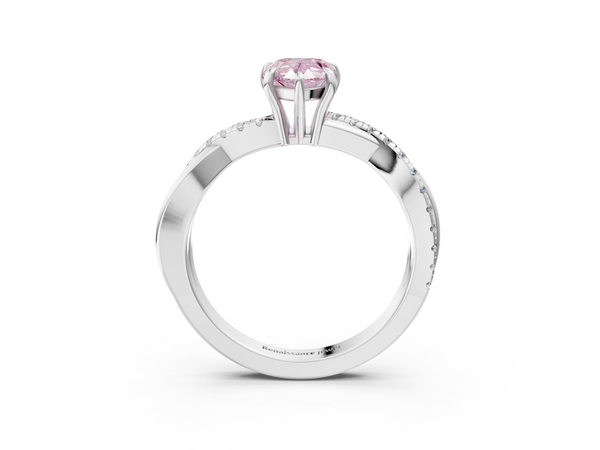 White gold Fancy Pink Pear  Cut Diamond Twisted Band with Pavé Setting and Four-Prong Setting