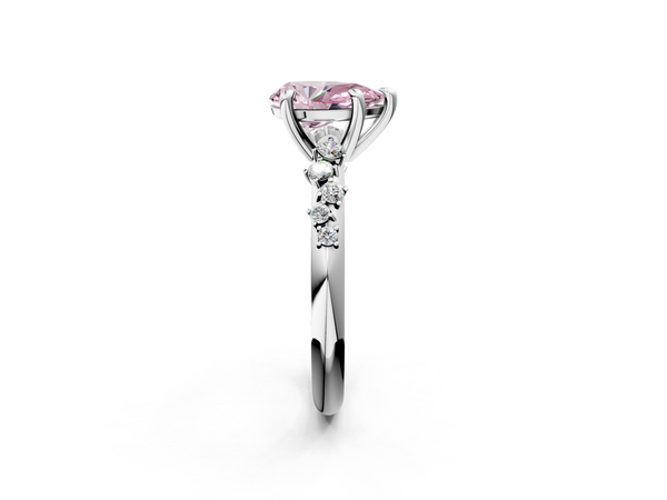 White gold Fancy Pink Pear  Cut Diamond Vine Band with Four-Prong Setting