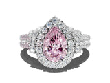 White gold Fancy Pink Pear  Cut Double Halo Diamond Engagement Ring with Pave Band and Four-Prong Setting_54