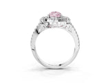 White gold Fancy Pink Pear  Cut Double Halo Diamond Engagement Ring with Pave Band and Four-Prong Setting_58