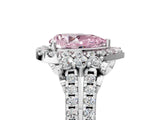 White gold Fancy Pink Pear  Cut Double Halo Diamond Engagement Ring with Pave Band and Four-Prong Setting_59